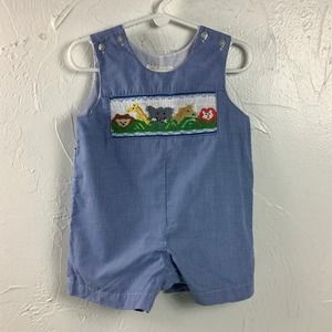 Sir John Smocked Friendly Zoo Checkered Short Jumper boy Size 12M EUC